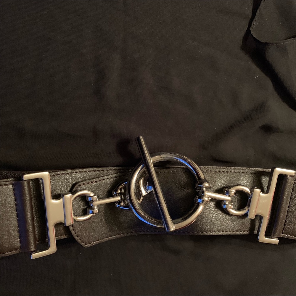 Curved Leather & Silver Buckle Belt